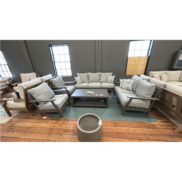 5 PIECE PATIO SET. ASHLEY FURNITURE. 78" SOFA, 54" LOVESEAT, 2 SIDE CHAIRS, 48" COFFEE TABLE.