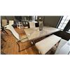 Image 1 : ASHLEY FURNITURE 5 PIECE PATIO DINING SET. 84" X 42" TABLE, DOUBLE BENCH SEAT, 3 ALUMINUM FRAMED