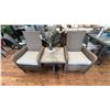 Image 1 : ASHLEY FURNITURE PATIO SET. 2 SYNTHETIC WICKER CUSHIONED CHAIRS, 22" SQUARE SIDE TABLE, W/ SMALL