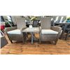 Image 2 : ASHLEY FURNITURE PATIO SET. 2 SYNTHETIC WICKER CUSHIONED CHAIRS, 22" SQUARE SIDE TABLE, W/ SMALL