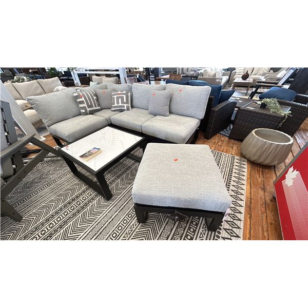 ASHLEY FURNITURE PATIO SET. 6 PIECE. 28" SECTIONS, PLUS THROW PILLOWS AS SHOWN IN PHOTOS.
