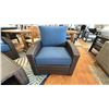 Image 4 : 5 PIECE ASHLEY FURNITURE PATIO SET. BLUE CUSHION 57" LOVESEAT, 2 SIDE CHAIRS, 48" COFFEE TABLE