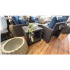 Image 5 : 5 PIECE ASHLEY FURNITURE PATIO SET. BLUE CUSHION 57" LOVESEAT, 2 SIDE CHAIRS, 48" COFFEE TABLE
