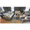 Image 1 : ASHLEY FURNITURE 5 PIECE PATIO SET. 82" SOFA, 58" LOVESEAT, 2 SIDE CHAIRS, 44" COFFEE TABLE,