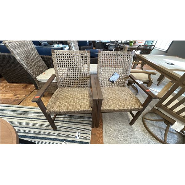 PAIR OF ASHLEY FURNITURE WOOD FRAME WICKER ARM CHAIRS