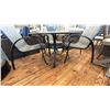 Image 4 : 5 PC WOOD ART FURNITURE PATIO DINING SET. 42" ROUND TABLE, GLASS TOP, 4 CHAIRS, ALUMINUM FRAME.