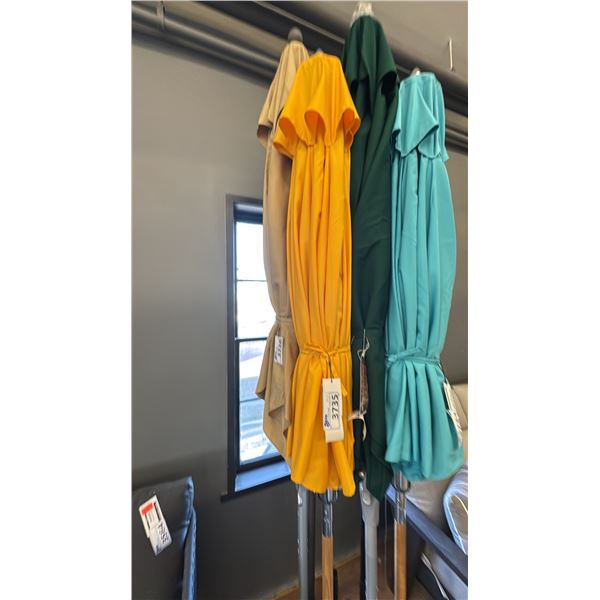 9' TEAK WOOD FRAME PATIO UMBRELLA- COLOR LEMON YELLOW. RETAIL $1480