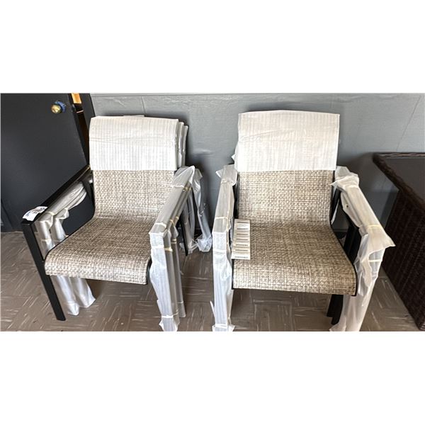 SET OF 7 MALLIN STACKING ALUMINUM FRAME PATIO CHAIRS. BLACK FRAME. MODEL MDC-TY100-B