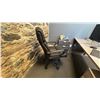 Image 4 : CONTENTS OF OFFICE. 6' X 27" DESK WITH TWO DRAWER PEDESTALS. 3 SEALY BLACK OFFICE CHAIRS.
