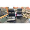 Image 6 : CONTENTS OF OFFICE. 6' X 27" DESK WITH TWO DRAWER PEDESTALS. 3 SEALY BLACK OFFICE CHAIRS.