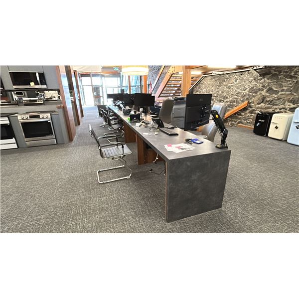 CONTENTS OF SALES BULLPEN. 6 HIGH BACK CHAIRS,9 LOW BACK CHAIRS. 7 24" IIISI MONITORS W/ SUPPORT ARM