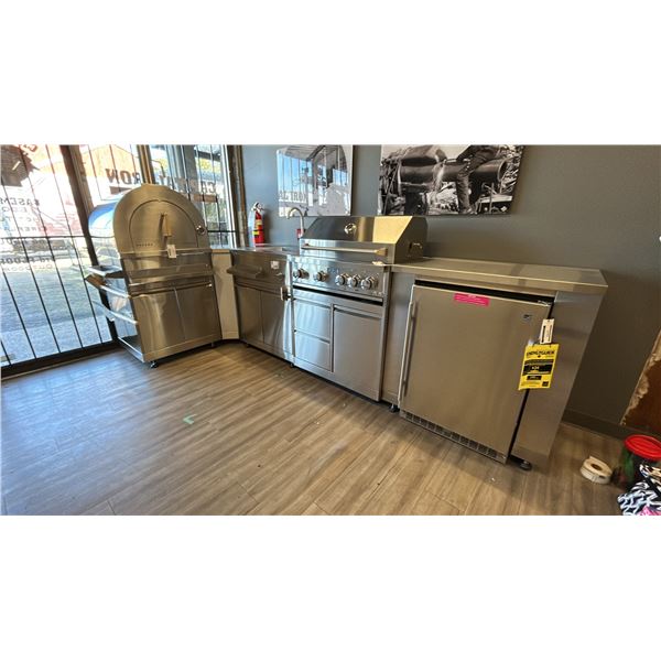 THOR OUTDOOR BBQ SET. 6 PCS. 28" WIDE PIZZA OVEN W/ BASE, WOOD BURNING MODEL MK07SS304.