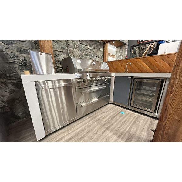 MONT ALPI CORNER BBQ STATION. 43" GRILL W/ ROTISSERIE W/ BASE CABINET,