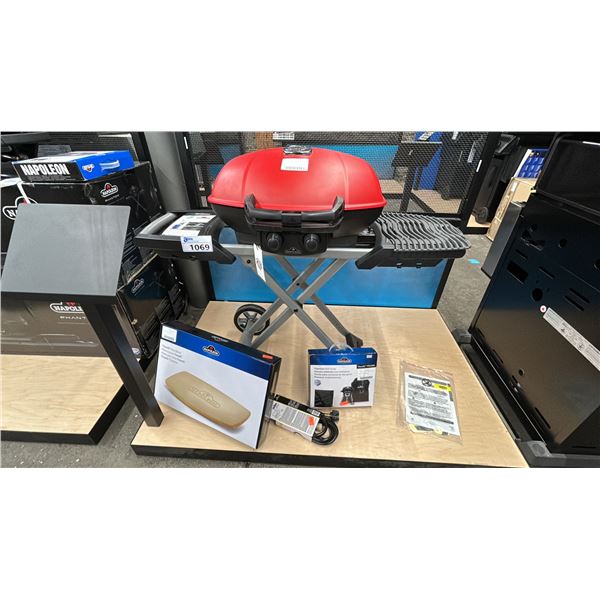 NAPOLEON TRAVEL Q PRO PORTABLE BBQ RED, PROPANE, W/ COVER