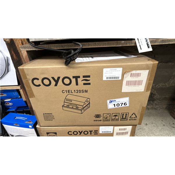 COYOTE ELECTRIC 112 VOLT SINGLE BURNER BBQ. W/ UTENSIL KIT, GROUND FAULT PLUG MODEL C1EL120SM