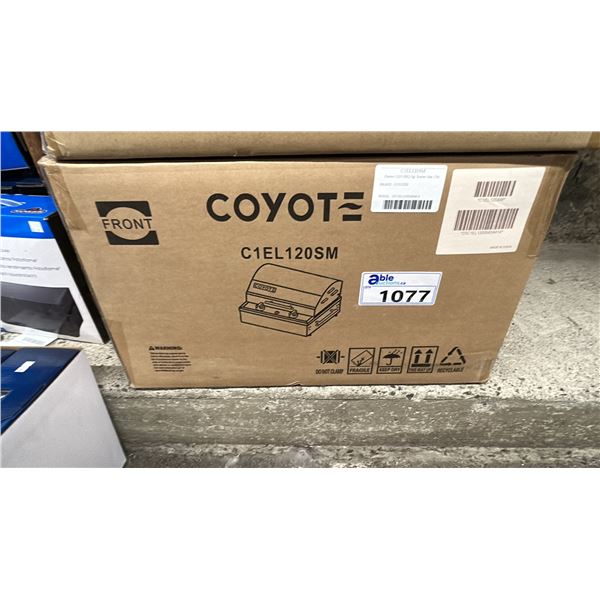 COYOTE ELECTRIC 112 VOLT SINGLE BURNER BBQ. W/ UTENSIL KIT, GROUND FAULT PLUG MODEL C1EL120SM