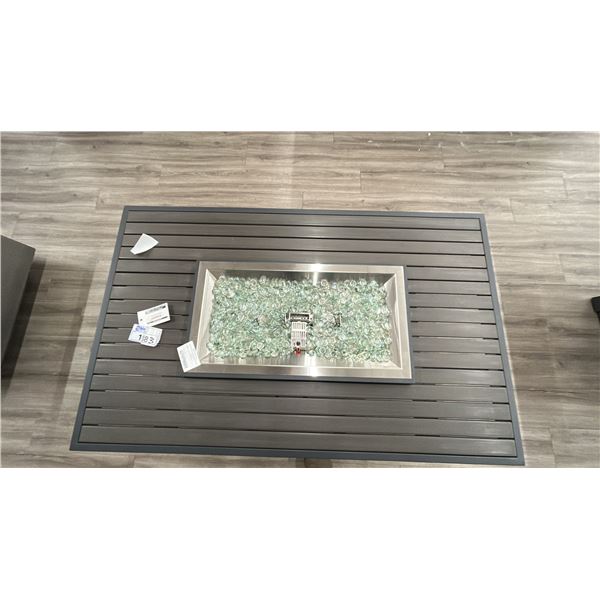 OUTDOOR GREAT ROOM. BROOKS RECTANGULAR PROPANE FIRE TABLE 50" X 31". MODEL: BRK-1224-19-K.