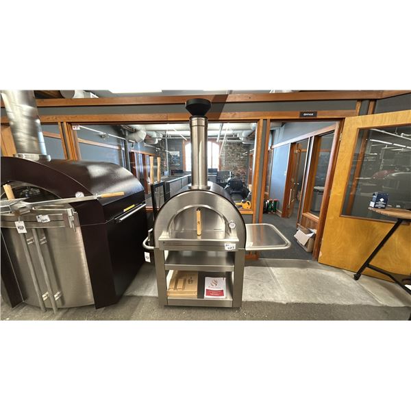FORNO VENETZIA PRONTO 500 PIZZA OVEN W/ CART. WOOD FIRED. MODEL: SVP500C. 5' WIDE OVERALL