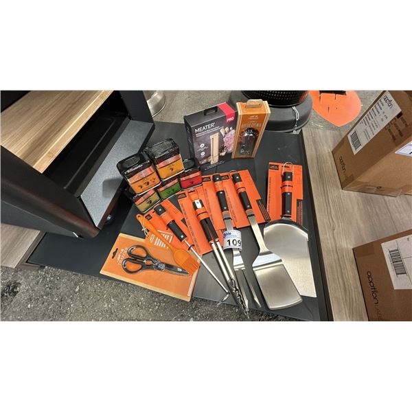 BBQ ACCESSORY PACK RETAIL APPROXIMATELY $390. WIFI MEATER PRO, BOTTLE OPENER, 5X SPICE,