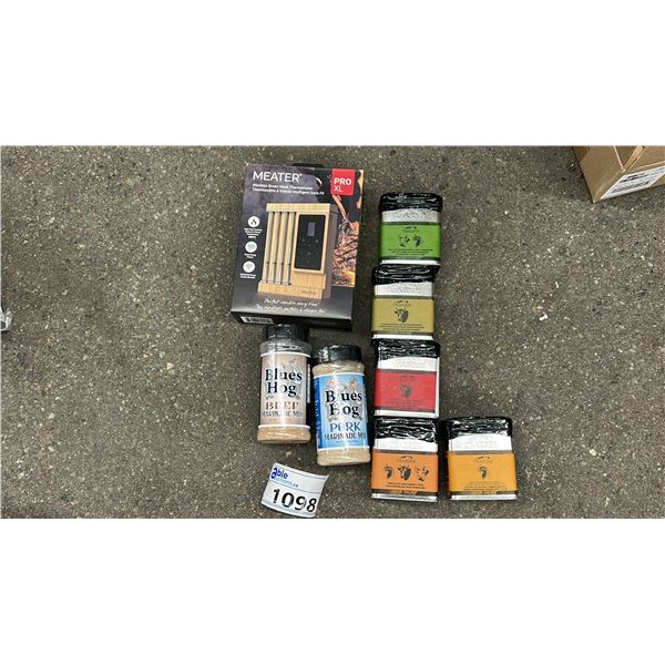 BBQ ACCESSORY PACK RETAIL $500. MEATER PRO XL ($385), SPICES.