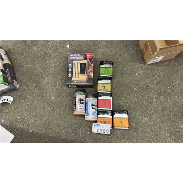 BBQ ACCESSORY PACK RETAIL $500. MEATER PRO XL ($385), SPICES.