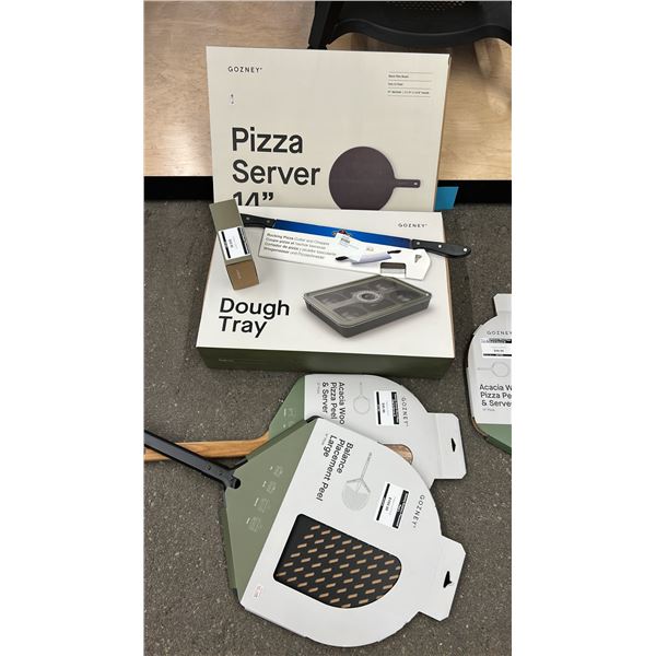 GROUP LOT - PIZZA ACCESSORIES. DIGITAL THERMOMETER, PIZZA SERVER, DOUGH TRAY, PEEL/SERVER, PEEL AND