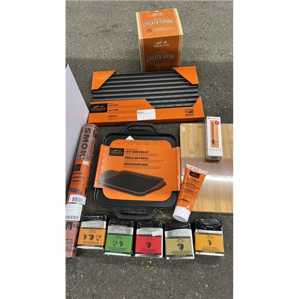 GROUP LOT OF TRAEGER ACCESSORIES.  MEATER PLUS - WIRELESS MEAT THERMOMETER, ROASTING CHICKEN