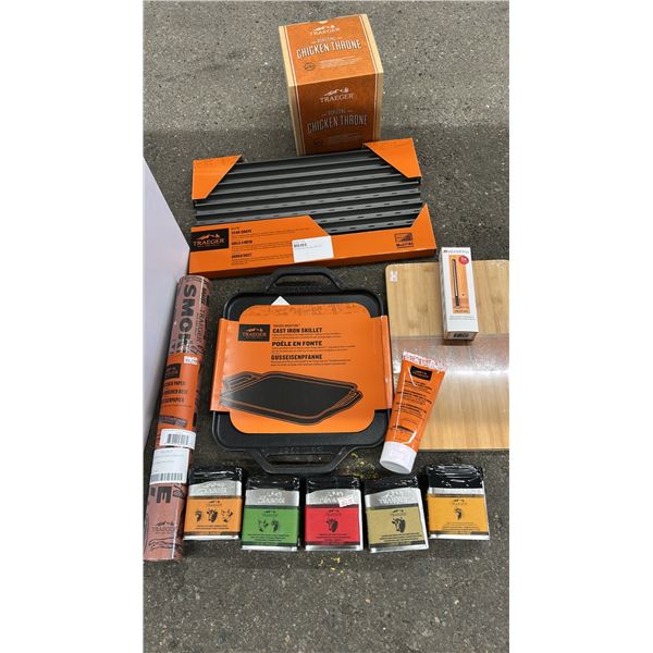 GROUP LOT OF TRAEGER ACCESSORIES.  MEATER PLUS - WIRELESS MEAT THERMOMETER, ROASTING CHICKEN