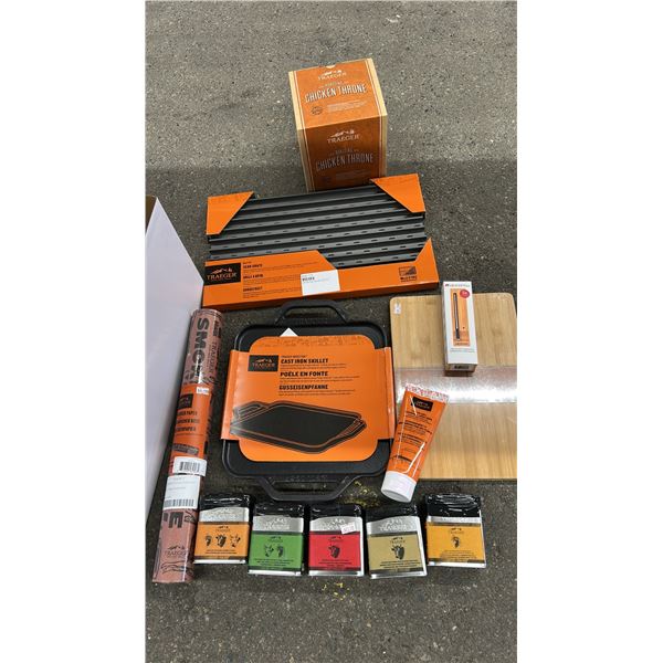 GROUP LOT OF TRAEGER ACCESSORIES.  MEATER PLUS - WIRELESS MEAT THERMOMETER, ROASTING CHICKEN
