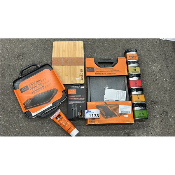 GROUP LOT OF TRAEGER ACCESSORIES.  TRAEGER X MEATER - WIRELESS MEAT THERMOMETER - 2 PACK.  CAST