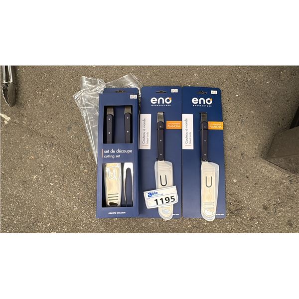 GROUP LOT OF 3 ENO ACCESSORIES.  2 X MEAT KNIFE AND CUTTING SET.  APPROX VALUE = $350.00.