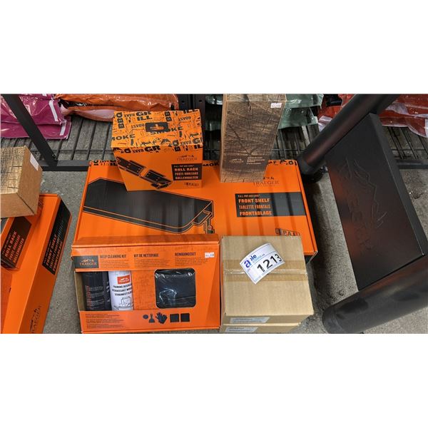 GROUP LOT OF TRAEGER ACCESSORIES.  P.A.L. POP AND LOCK FRONT SHELF, P.A.L. POP AND LOCK ROLL RACK,