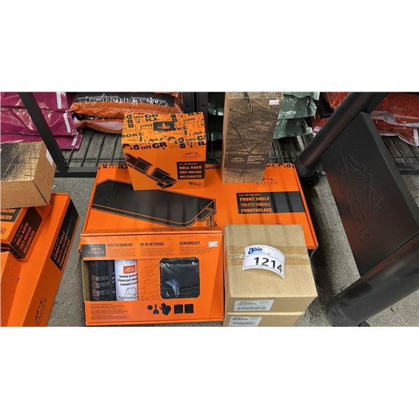 GROUP LOT OF TRAEGER ACCESSORIES.  P.A.L. POP AND LOCK FRONT SHELF, P.A.L. POP AND LOCK ROLL RACK,