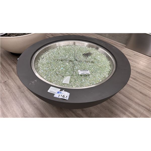 OUTDOOR GREAT ROOM 42" ROUND NATURAL GAS FIRE TABLE. MODEL CV30-MM. $5,100 RETAIL.  STAINLESS BOWL