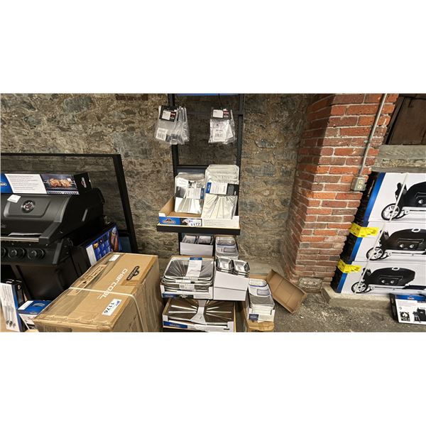 NAPOLEON STORE DISPLAY WITH LOTS OF ALUMINUM DRIP TRAYS AS IN PHOTOS. ABOUT 200 PIECES