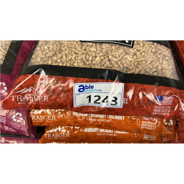 9 BAGS HICKORY PELLETS AND 1 BAG APPLE PELLETS