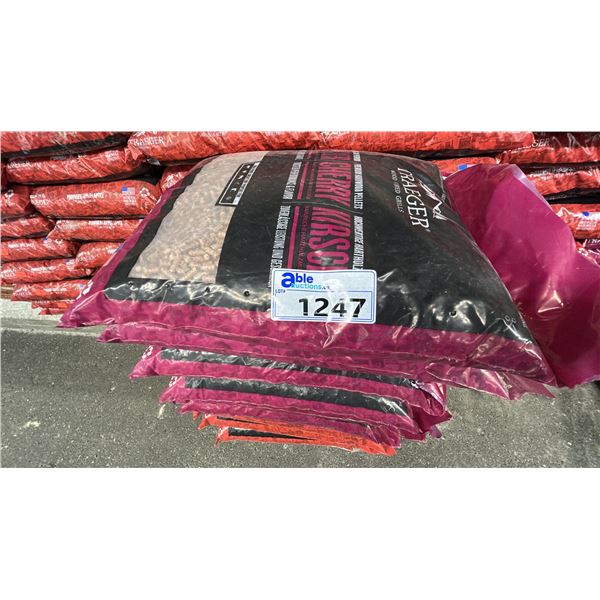 TRAEGER 6 BAGS APPLE WOOD PELLETS AND 4 BAGS CHERRY WOOD PELLETS.