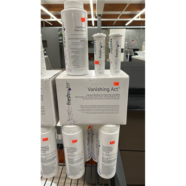 GROUP LOT, 1X VANISHING ACT, CALCIUM REMOVER, 1X FILTER CLEANER, 2X 5-WAY TEST STRIPS,
