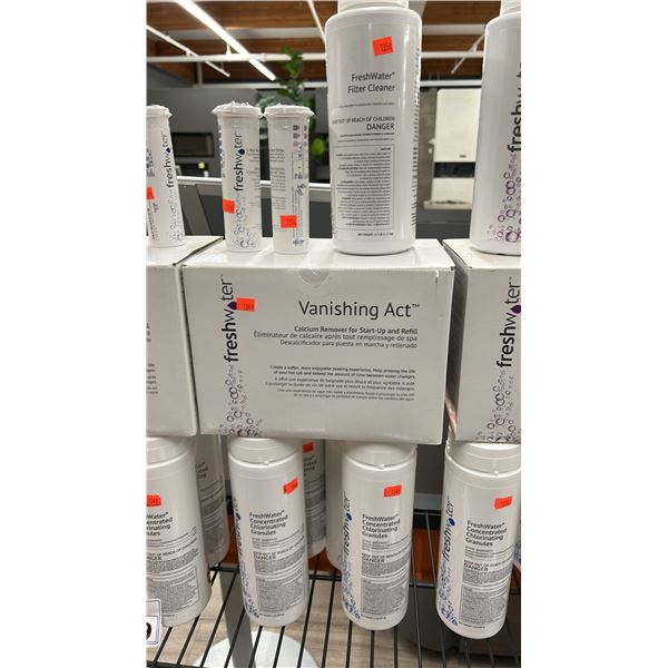 GROUP LOT, 1X VANISHING ACT, CALCIUM REMOVER, 1X FILTER CLEANER, 2X 5-WAY TEST STRIPS,