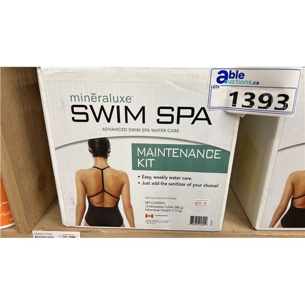 SWIM SPA, MAINTENANCE KIT, EASY WEEKLY WATER CARE. JUST ADD THE SANITIZER OF YOUR CHOICE.