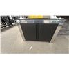 Image 1 : ENO BLACK AND STAINLESS STEEL TABLE WITH BACKSPLASH. 48" X 24" RETAIL $1210