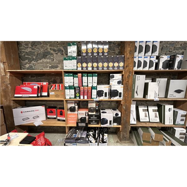 GROUP LOT ASST BRANDS. BBQ COVERS-APPROX 50 IN ASST SIZING, ASST OF GRILL PRO PROPANE ACCESSORIES