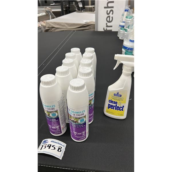 GROUP LOT. 10X CHLORINE GRANULES (EA 650G), BY DAZZLE, CONTROLS BACTERIA AND ALGAE. 1X CLEAN &