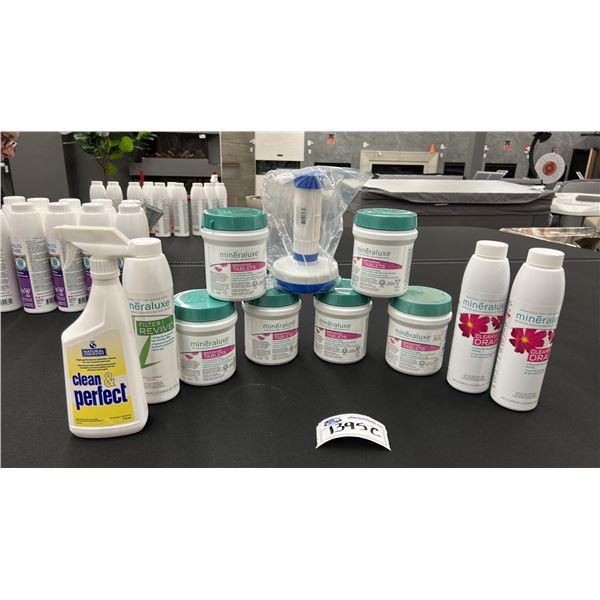 GROUP LOT. 6X BROMINE TABLETS (EA 480G). 2X CLEANSE & DRAIN (700 ML). 1X FILTER REVIVE (600 ML),