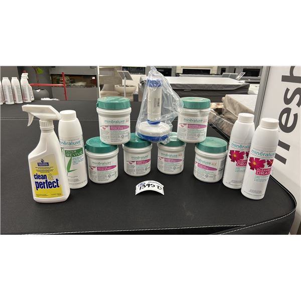 GROUP LOT. 6X BROMINE TABLETS (480G), 2X CLEANSE & DRAIN (700 ML). 1X FILTER REVIVE (600 ML).