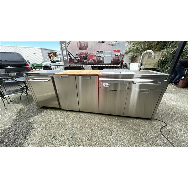 CROWN VERITY STAINLESS OUTDOOR KITCHEN COMPONENTS. OVERALL 9'6". 24" BAR FRIDGE, PULLOUTS, X 2, D...
