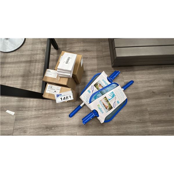 GROUP LOT. 2 X LEAF SKIMMER WITH TELESCOPIC POLE, 4 X BATTERY BOX FOR REMOTE HEAD-WIRELESS,