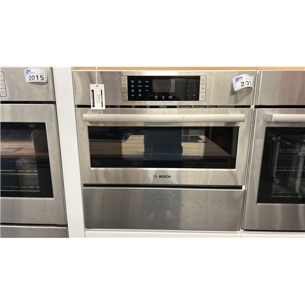 BOSCH WALL OVEN WITH SEPARATE WARMING DRAWER. 30"W X 29" OVERALL HEIGHT. MODEL HWD5051UC OVEN,