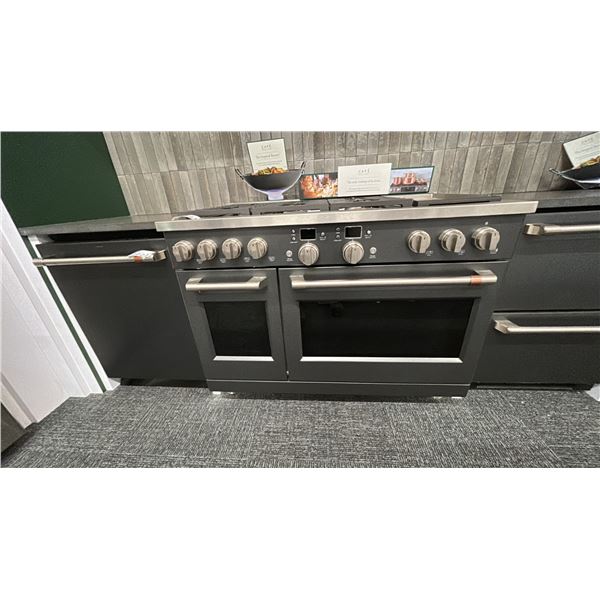 GE CAFE 48" DUAL FUEL COMMERCIAL STYLE RANGE. 6 BURNERS AND GRIDDLE. 2 OVENS. MODEL C2Y486P3TD1