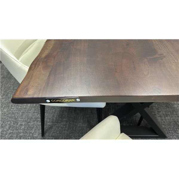 ACACIA WALNUT TABLE LIVE EDGE 67" X 36"W WITH 6 LEATHER CHAIRS RETAIL $4900